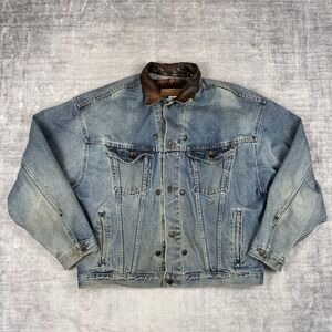 International denim Jacket Mens XL Blue Vtg Trucker Style 90s Wool Blanket Lined